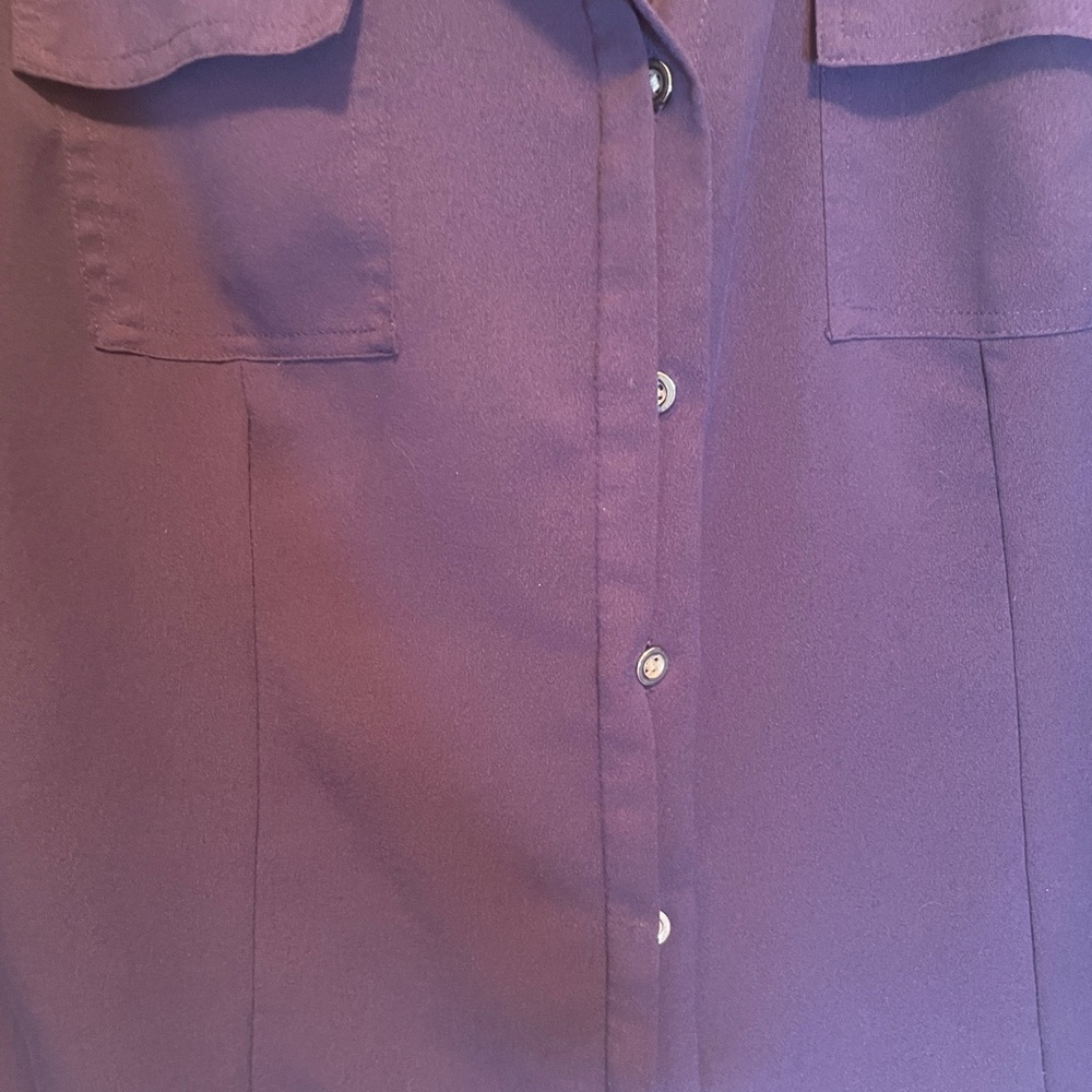 Calvin Klein Women Large Navy Purple Button Down L/S Roll Tab Blouse Top - Picture 5 of 12